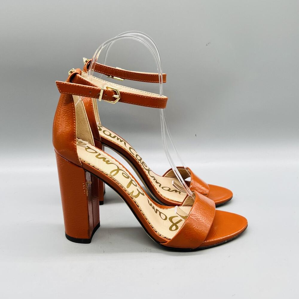 Sam Edelman Sandals Women 6 Orange Leather Ankle Strap Block Heel Open Toe Shoes